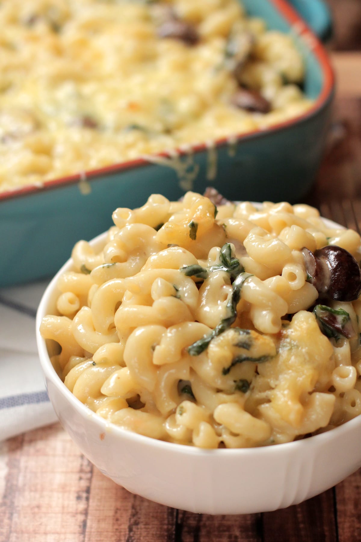 Homemade Macaroni and Cheese with Swiss Chard and Mushrooms