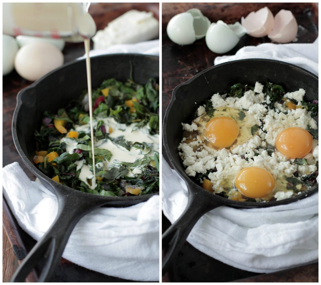 A recipe that is creamy and indulgent. Rich and flavorful. Creamy Swiss Chard and Eggs pairs perfectly with fresh toast, yummy biscuits or fresh fruit.