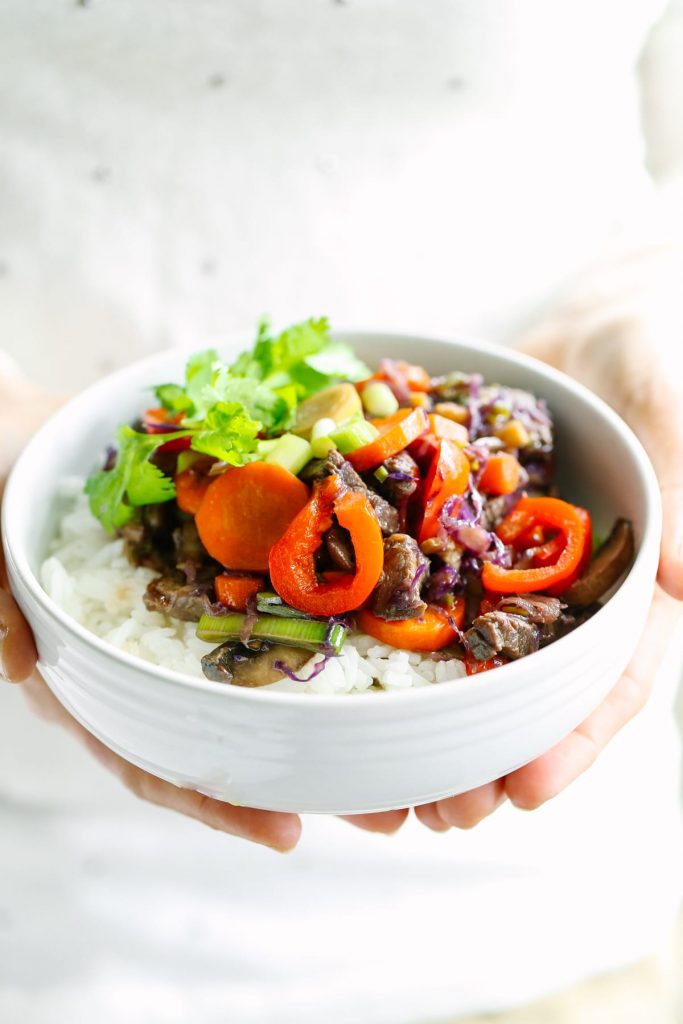 A classic, healthy stir-fry made with fresh veggies and beef. The veggie choices are unlimited, making this a truly frugal and nourishing meal, that can be made in just minutes.