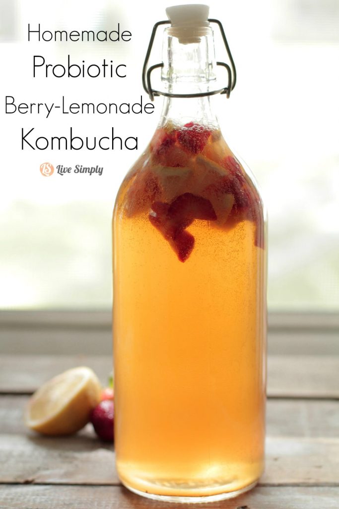 Homemade berry lemonade kombucha. A delicious, easy homemade probiotic drink.