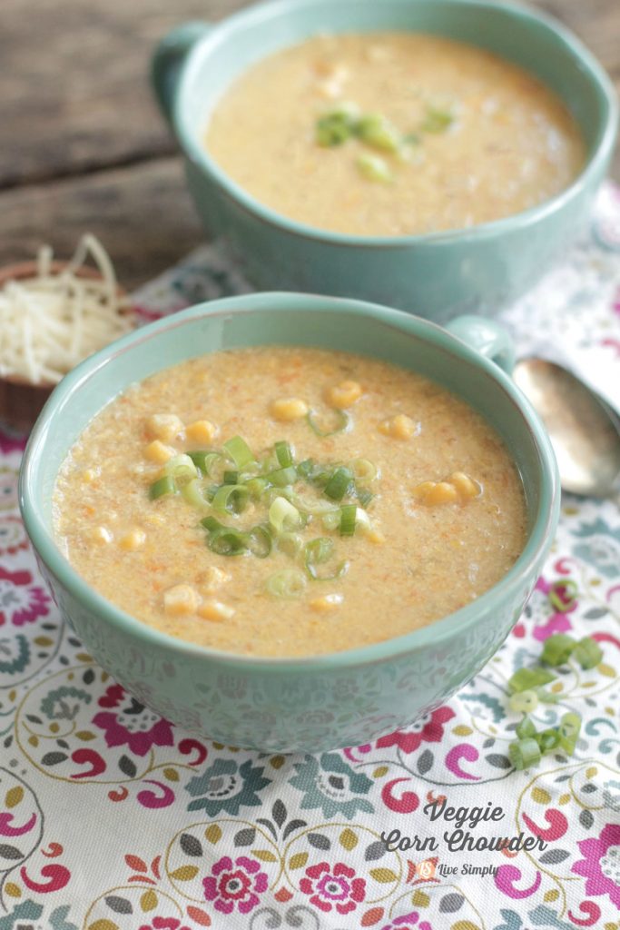 This Veggie Corn Chowder is perfect for a busy evening, requiring only 30 minutes of cook time.