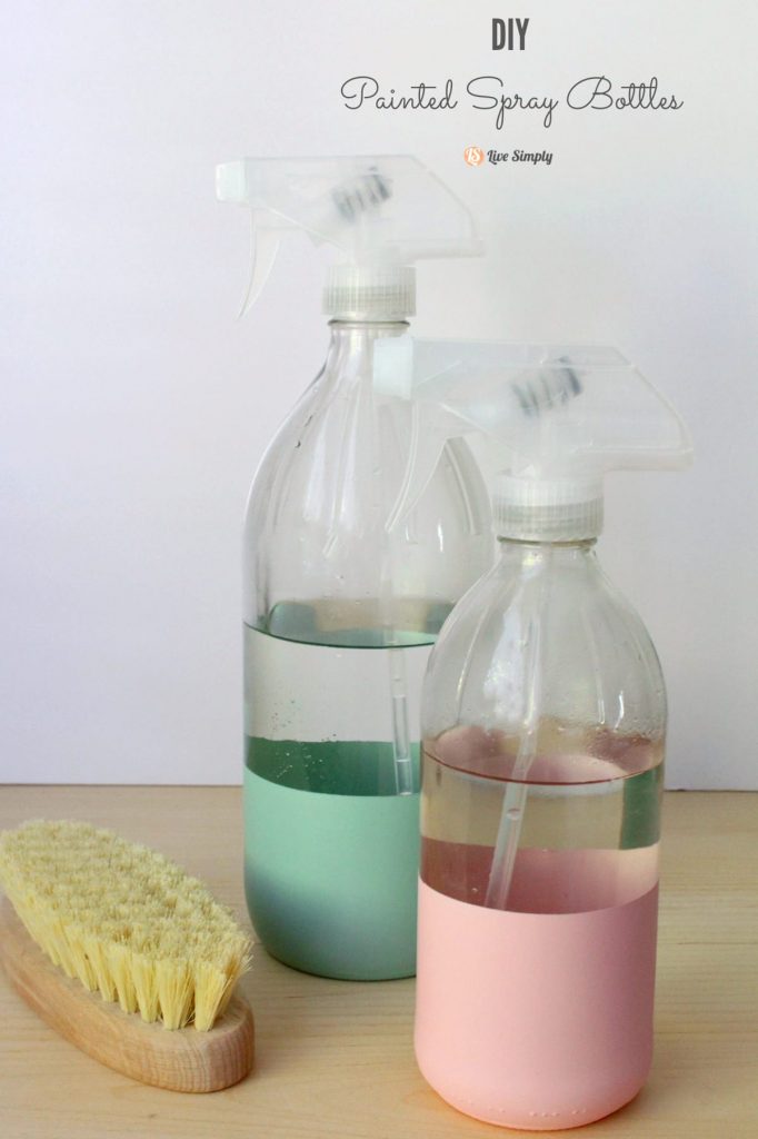 DIY Painted Spray Bottle. No need to have boring, plain bottles when cleaning! Make your bottles pretty by painting them.