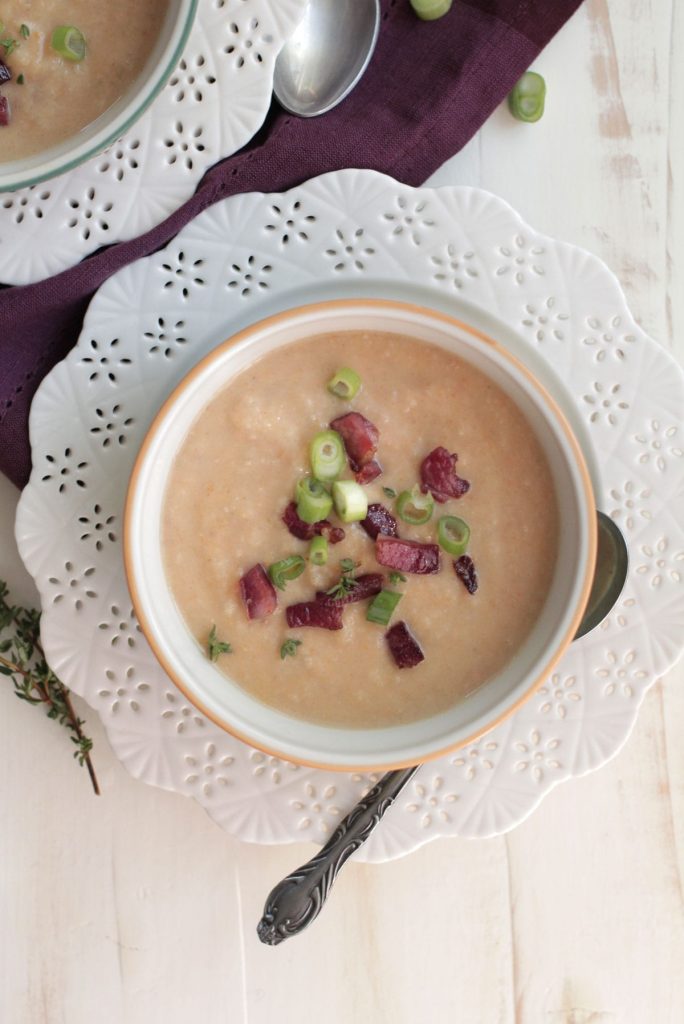 Yum! This creamy roasted cauliflower soup is incredible. My family devours this soup and it's packed with veggies!!