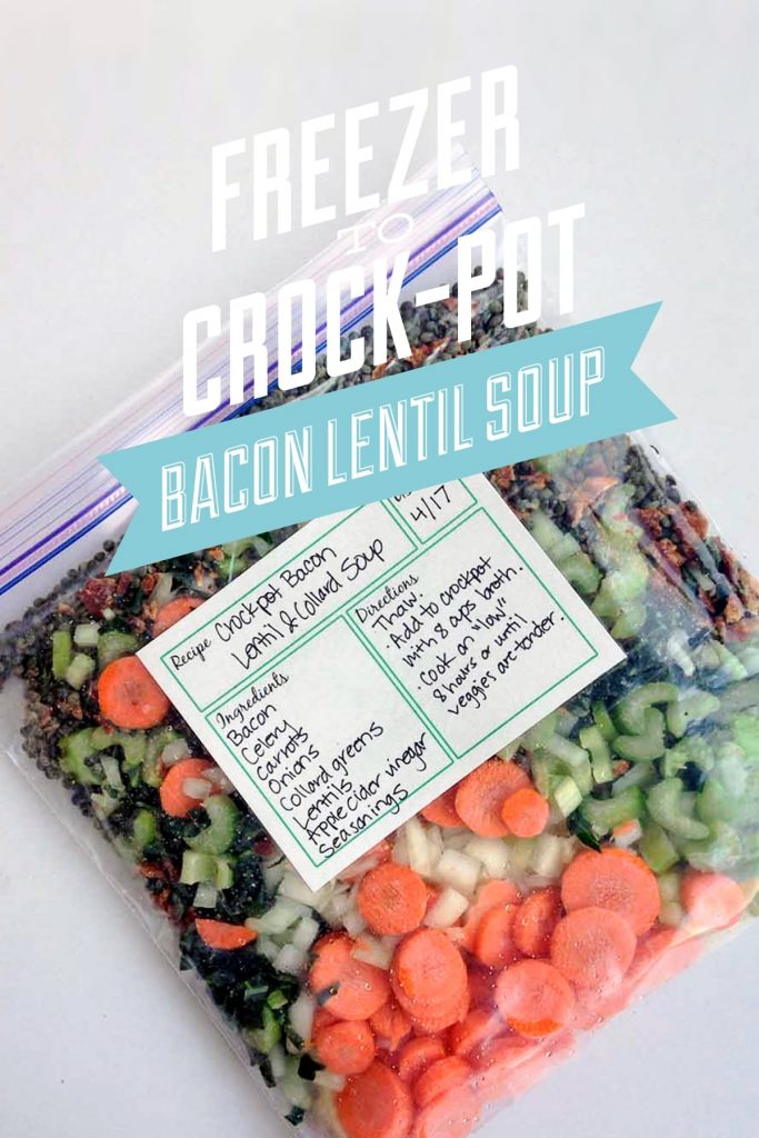 Freezer to Crockpot Bacon Lentil Soup: Real Food Ingredients! A healthy meal without the hassle. 