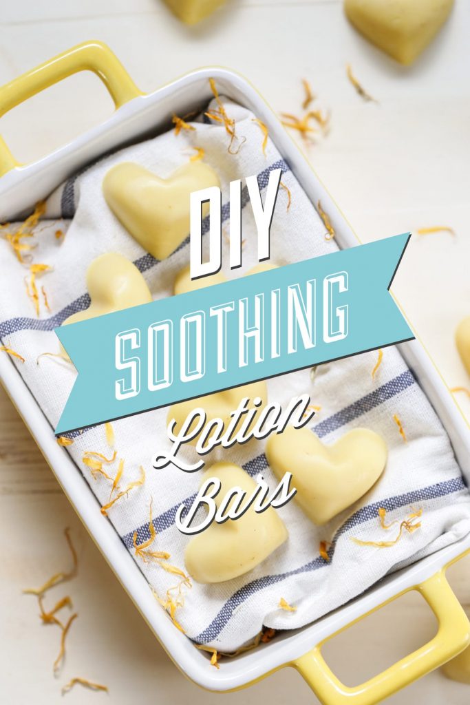 DIY Soothing Lotion Bars! These simple, little bars are the perfect lotion bars for soothing stressed, tired, burned, or even acne-scared skin. They also make the perfect little gift--just add a few to a mason jar.