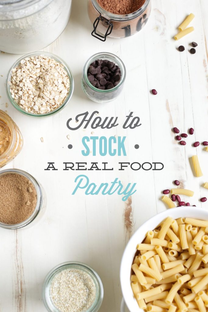 How to stock a real food pantry. Learn the top foods you should stock in your pantry to cook and enjoy healthy, real foods and ditch the processed junk! This guide is so practical and easy to follow. Very doable for a family!