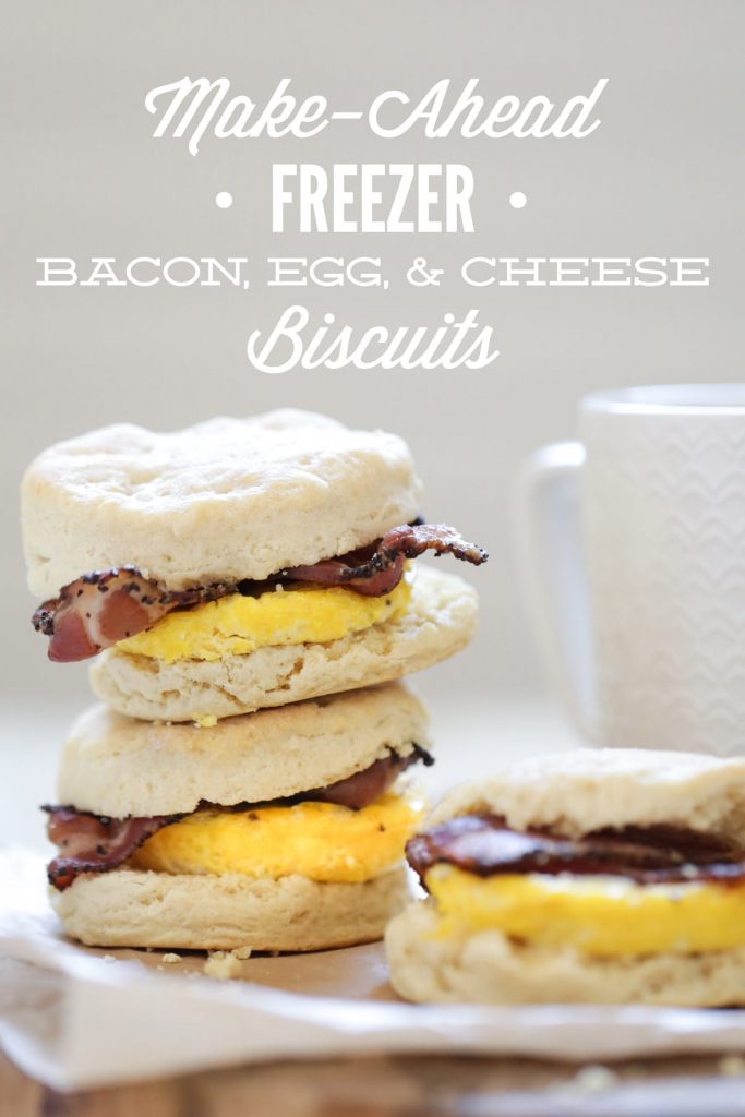 Homemade bacon, egg, and cheese biscuits made with real food! Zero boxed or processed food ingredients. Plus, these sandwiches can be made in advance and frozen for later. The perfect busy breakfast meal.