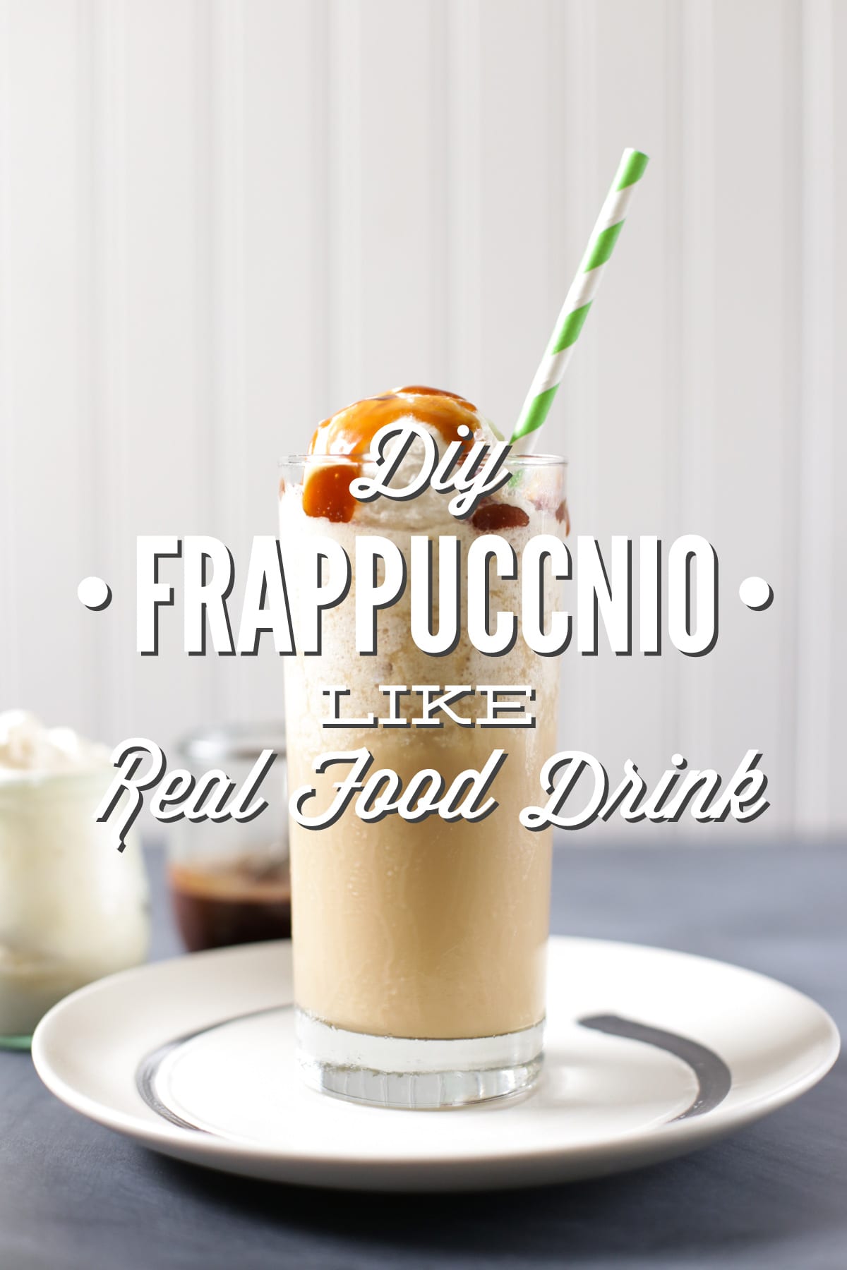 A DIY Frappuccino-like recipe made with real food ingredients. This homemade DIY drink is even better than the original and it all comes together in 60 seconds.