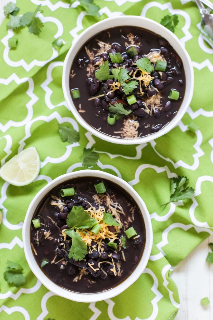 Super easy and so healthy! Just saute and dump in the crock-pot. Hours later delicious homemade black bean soup is ready to be served. I love this recipe. It feeds my family for days and costs just pennies to make.