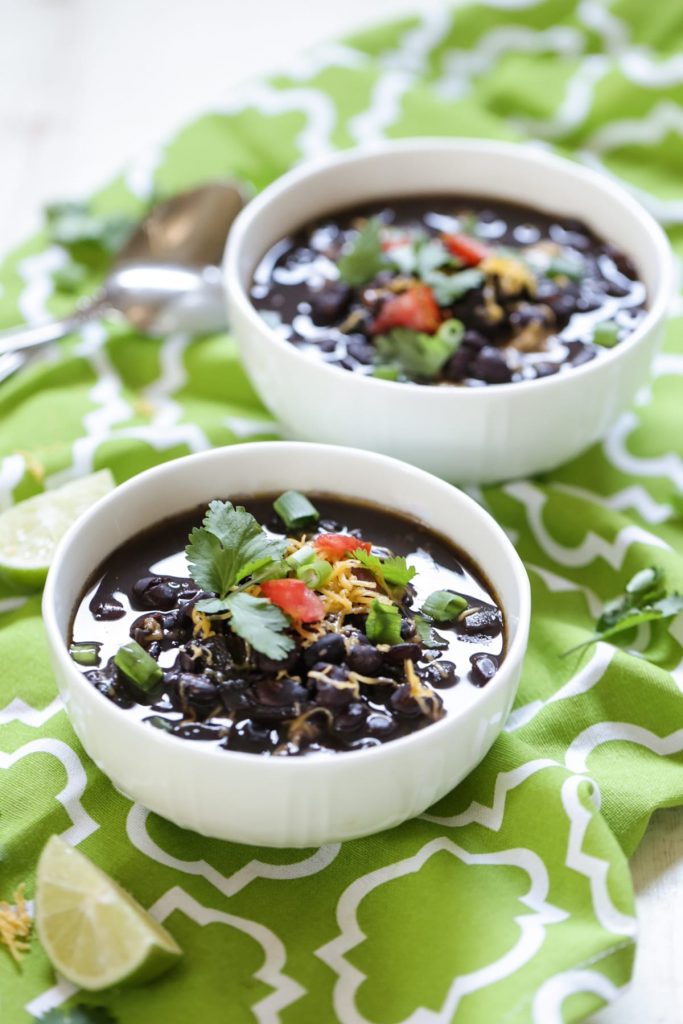 Super easy and so healthy! Just saute and dump in the crock-pot. Hours later delicious homemade black bean soup is ready to be served. I love this recipe. It feeds my family for days and costs just pennies to make.