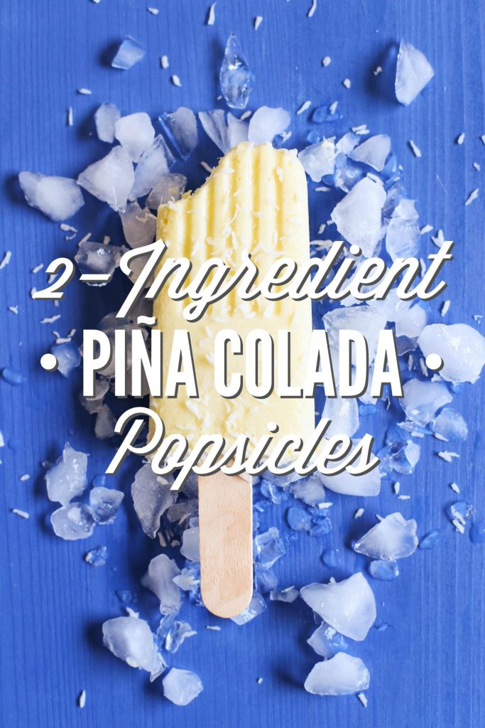Pina Colada Popsicles. Only TWO ingredients! 100% vegan, gluten-free, and dairy-free. No nasty ingredients or sweeteners. Just blend, pour, and enjoy. So easy. Family-friendly.