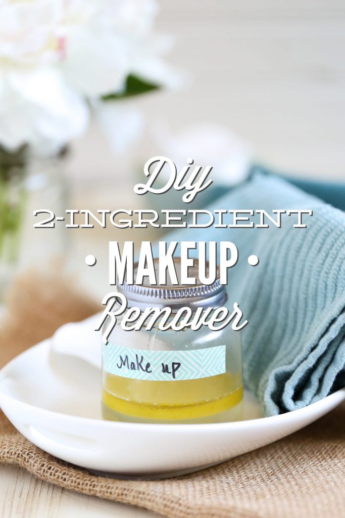 DIY Makeup Remover (without coconut oil). A simple two ingredient makeup remover that's gentle and effective. Costs just pennies to make one jar. No coconut oil in this recipe--just natural, simple and nourishing skincare ingredients.