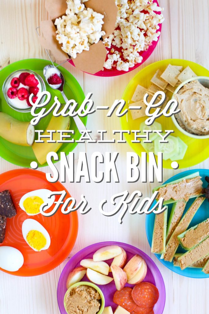 Grab-n-Go Healthy Snack Bin for Kids. Make sure to always have real food options available for your family with these healthy snack bin ideas!