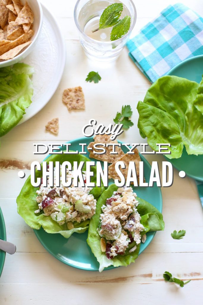 Super easy deli-style chicken salad! This recipe only requires 5 minutes of hands-on time. 100% healthy real food ingredients.