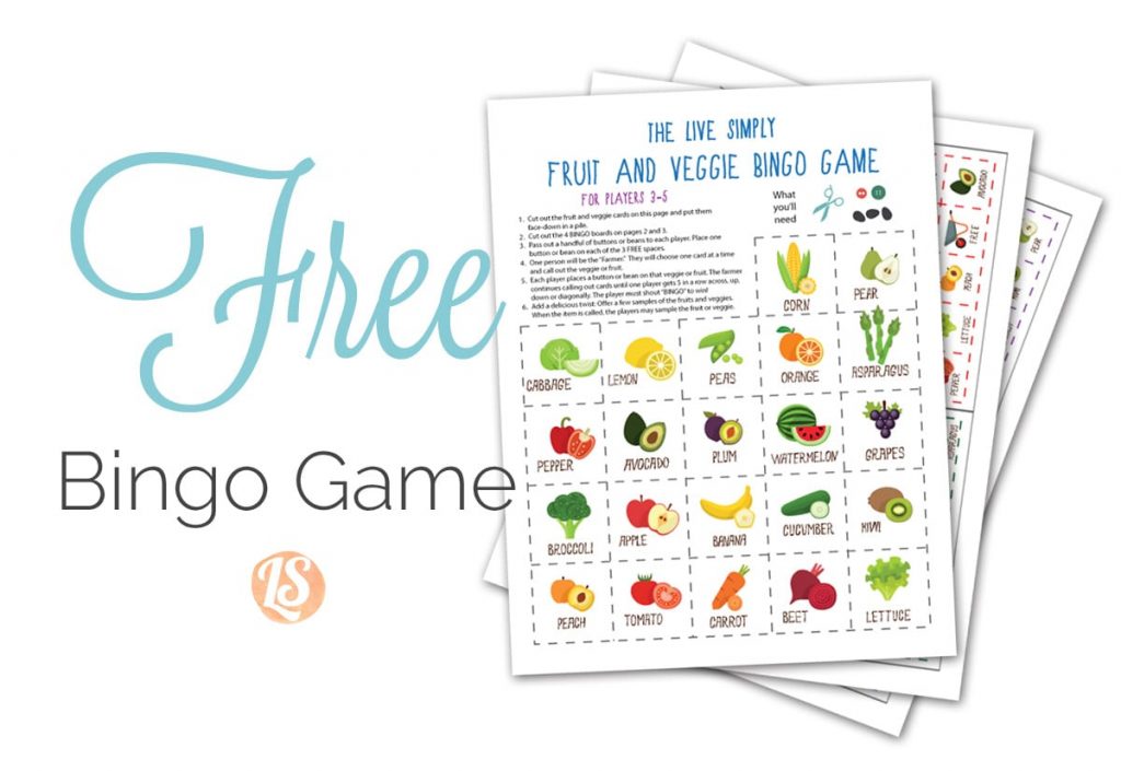 Teach your kids to love fruits and veggies with this free printable fruit and veggie bingo game!