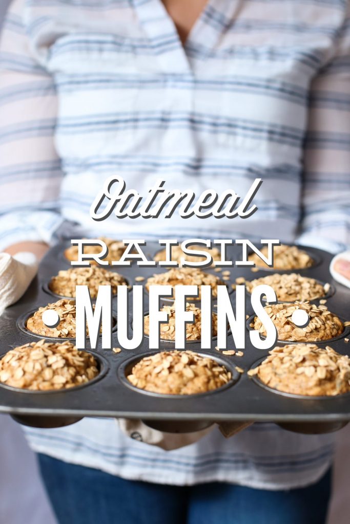 Whole grain oatmeal raisin muffins without refined sugar. These are so delicious--they taste just like a freshly made oatmeal raisin cookie. No processed ingredients!