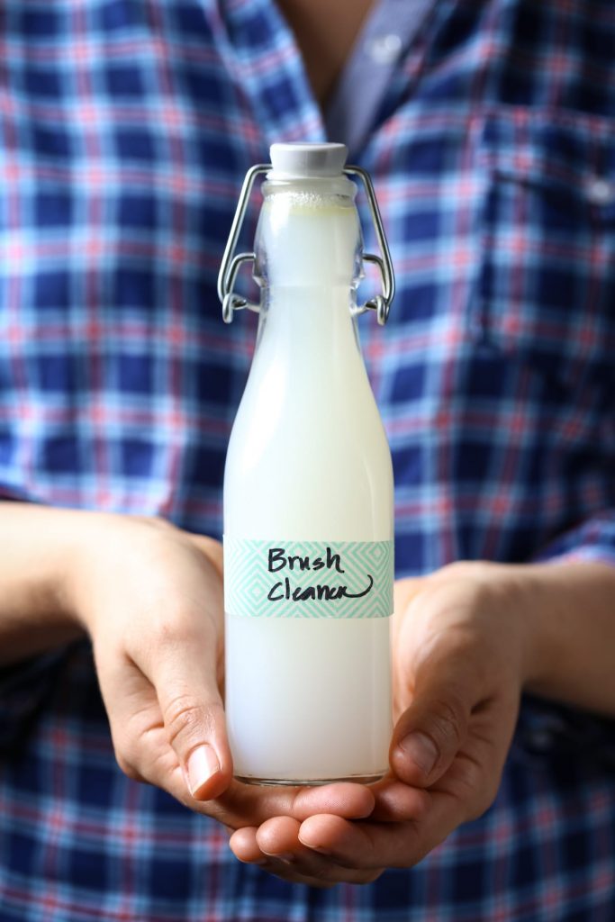 Homemade Natural Makeup Brush Cleaner. A simple, natural, and affordable makeup brush cleaner! This brush cleaner can be used daily or weekly to clean makeup brushes and break the cycle of bacteria and breakouts.