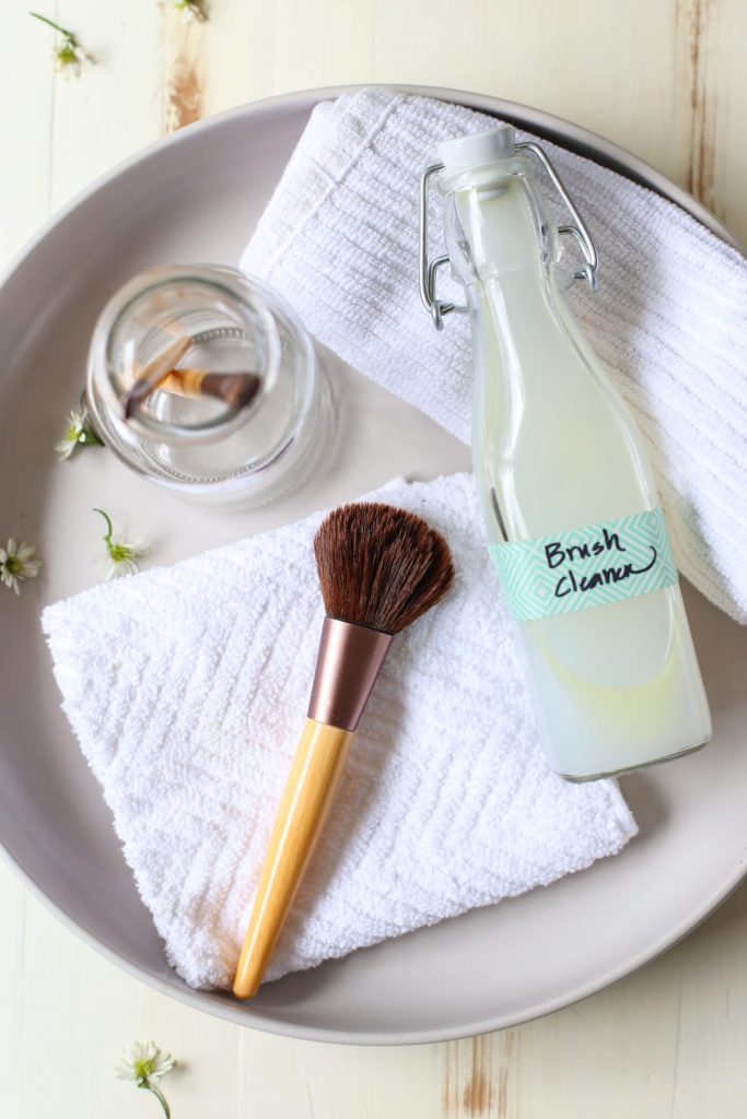 Homemade Natural Makeup Brush Cleaner. A simple, natural, and affordable makeup brush cleaner! This brush cleaner can be used daily or weekly to clean makeup brushes and break the cycle of bacteria and breakouts.