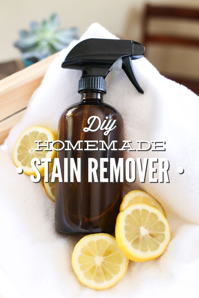 A powerful all-natural stain remover made with just four basic ingredients! DIY Homemade Stain Remover Spray. Gentle on clothes, tough on stains! AMAZING before and after photos, including: ketchup, carrot juice, and pen marks.