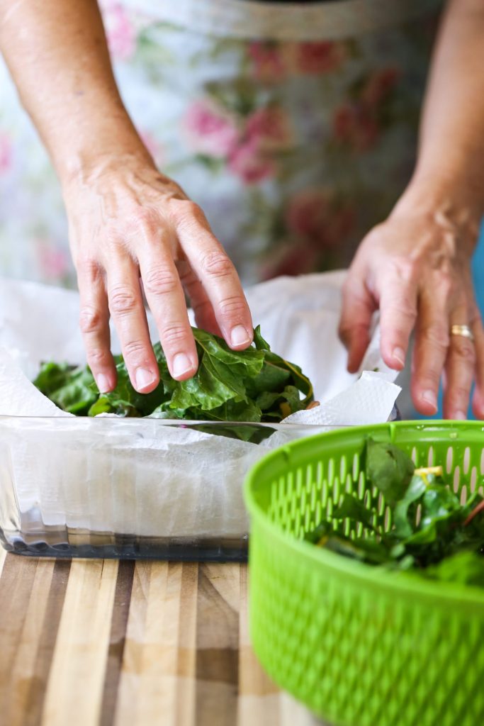 How to wash and store leafy greens in advance. Keep those greens from being wasted. They'll last a week in the fridge using this method.