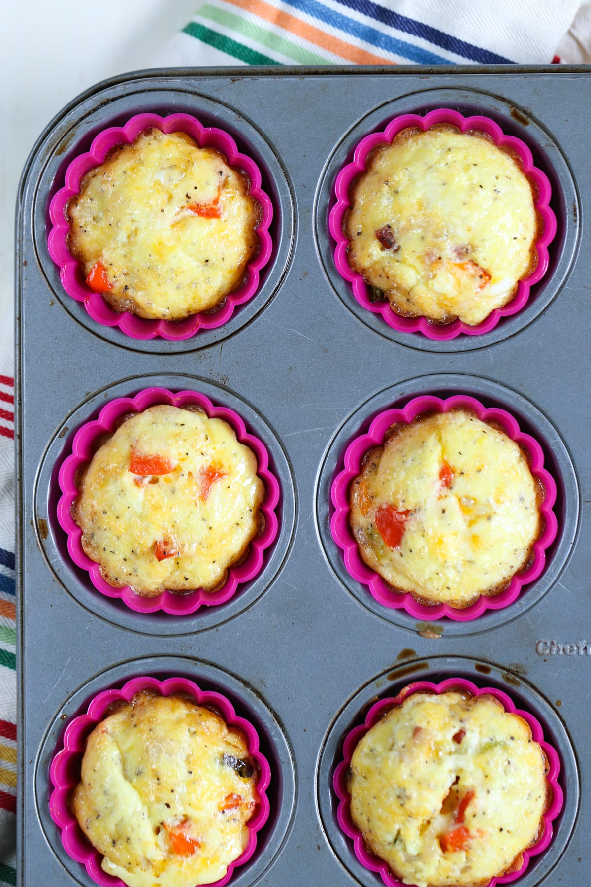 Omelet cups are the ultimate make-ahead busy morning meal or lunch. They will last well for 2 months in the freezer and in the fridge for 3-4 days. Just reheat the egg cups and serve. Easy peasy, healthy, and scrumptious!