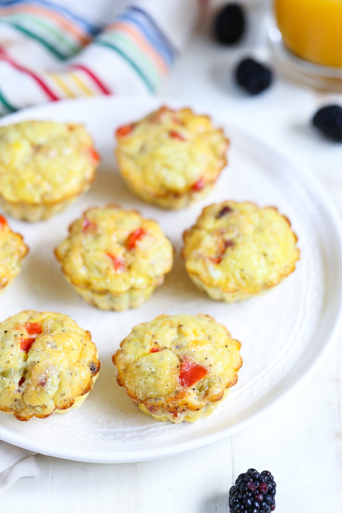 Omelet cups are the ultimate make-ahead busy morning meal or lunch. They will last well for 2 months in the freezer and in the fridge for 3-4 days. Just reheat the egg cups and serve. Easy peasy, healthy, and scrumptious!
