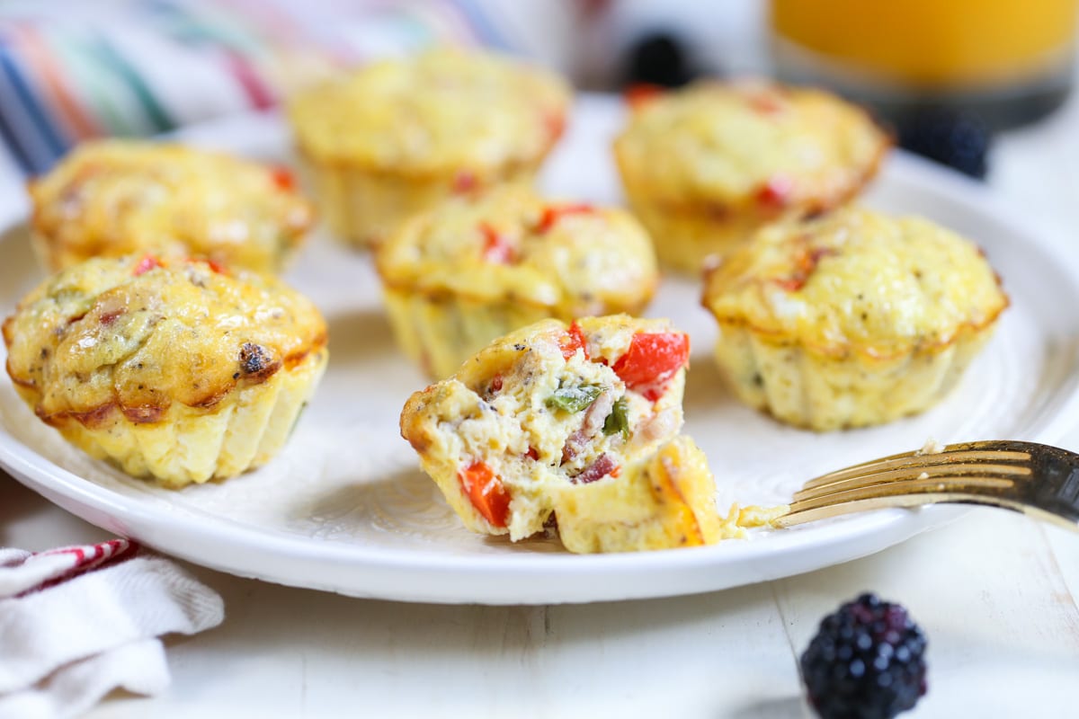 Omelet cups are the ultimate make-ahead busy morning meal or lunch. They will last well for 2 months in the freezer and in the fridge for 3-4 days. Just reheat the egg cups and serve. Easy peasy, healthy, and scrumptious!