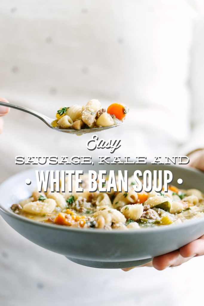 Easy Sausage, Kale, and White Bean Soup. This comforting and hearty soup is made with inexpensive and easily accessible winter ingredients and only takes 40 minutes to make!