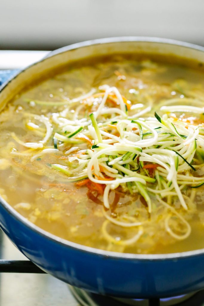 Chicken and Vegetable Noodle Soup: A gluten-free and kid-friendly chicken noodle soup made with homemade veggie noodles!