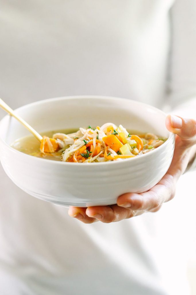 Chicken and Vegetable Noodle Soup: A gluten-free and kid-friendly chicken noodle soup made with homemade veggie noodles!