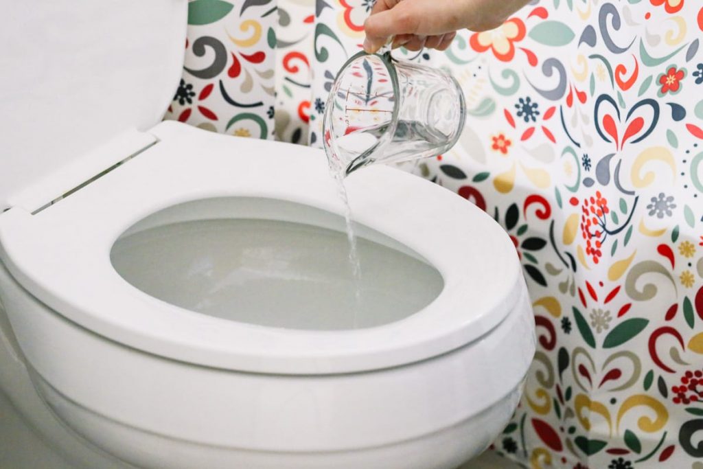 Pour disinfectant into the toilet bowl and sink.