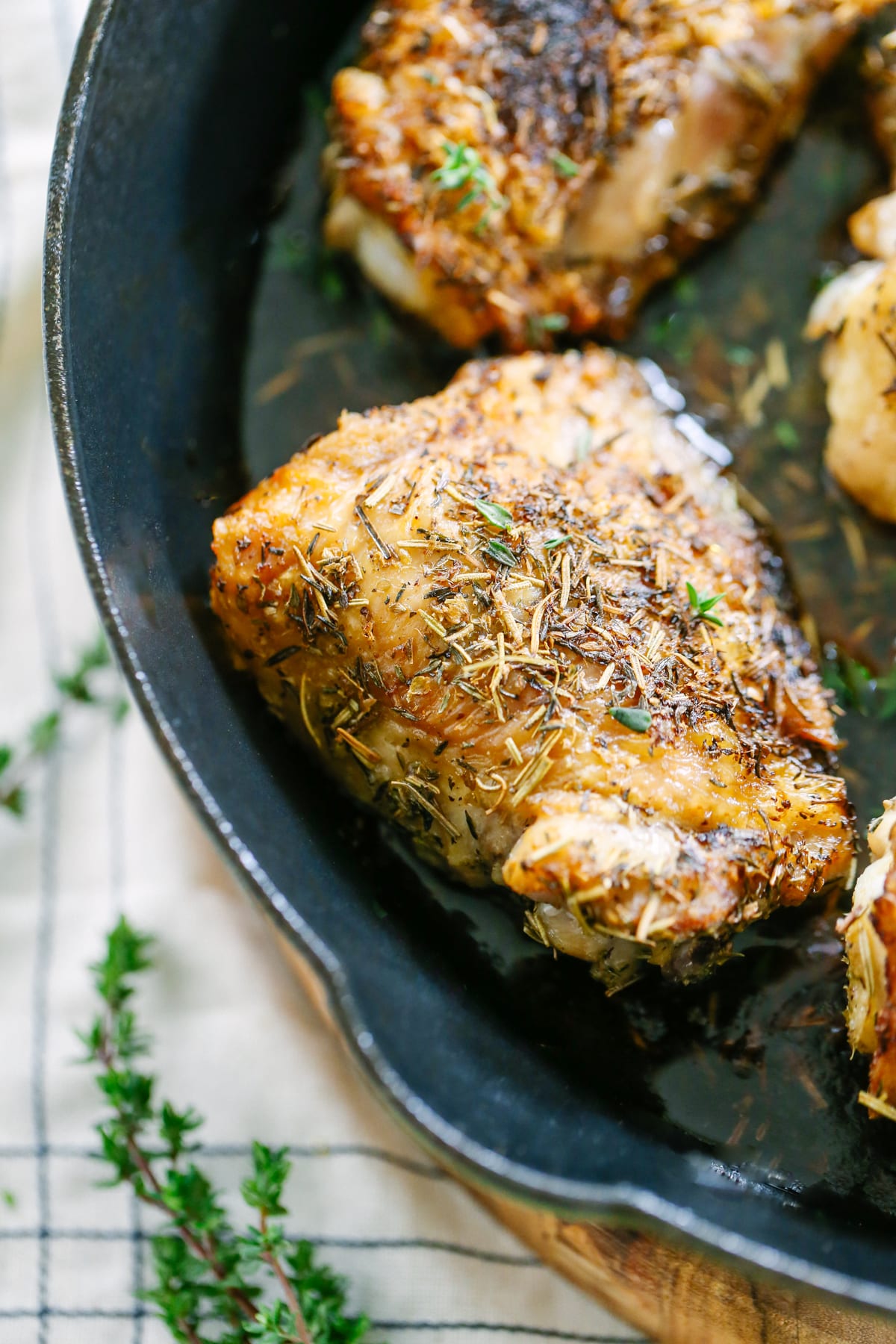 Crispy Herb-Roasted Chicken Thighs! Sooo good and so easy! I make these for dinner at least once week.