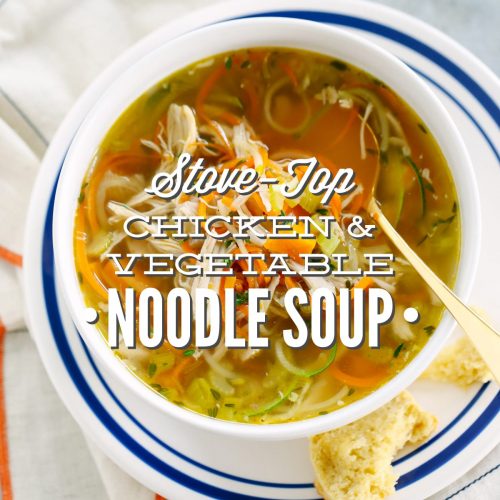 Chicken and Vegetable Noodle Soup: A gluten-free and kid-friendly chicken noodle soup made with homemade veggie noodles!