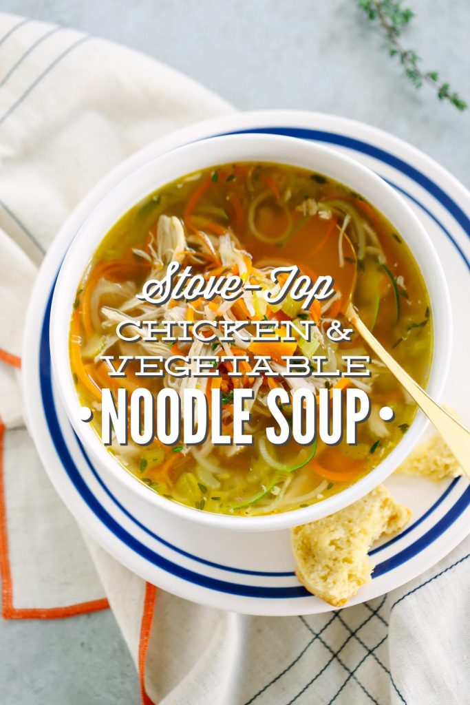 Chicken and Vegetable Noodle Soup: A gluten-free and kid-friendly chicken noodle soup made with homemade veggie noodles!