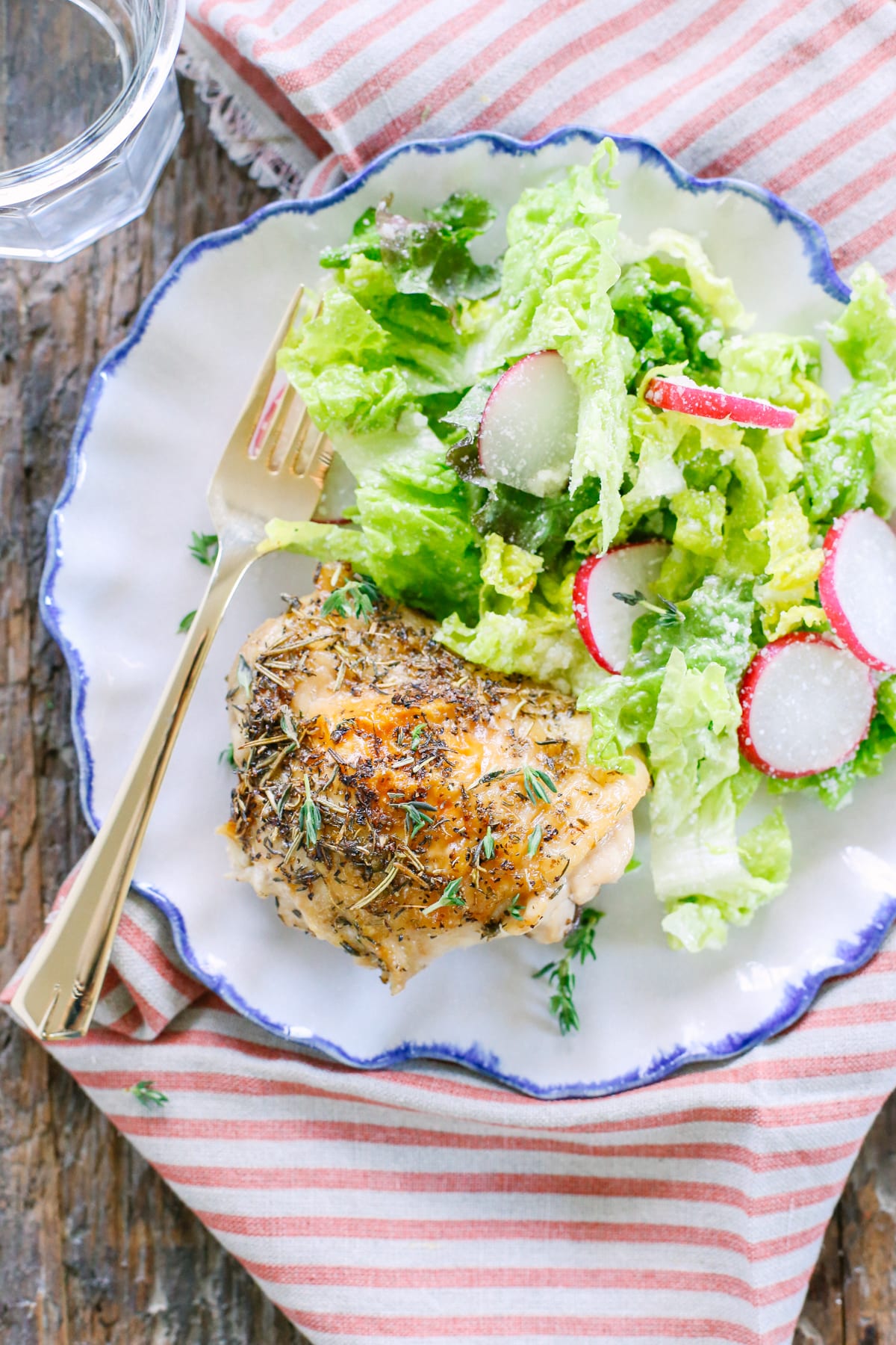 Crispy Herb-Roasted Chicken Thighs! Sooo good and so easy! I make these for dinner at least once week.