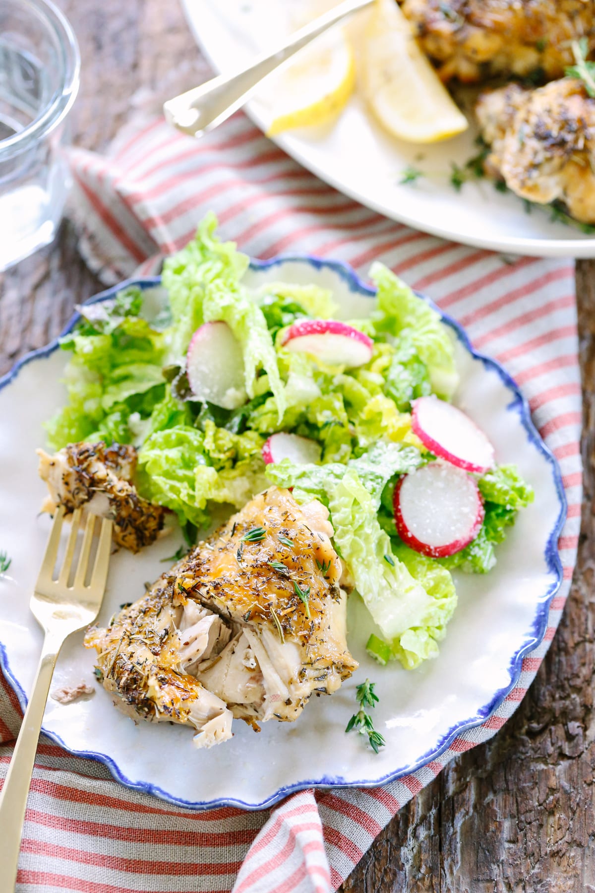 Crispy Herb-Roasted Chicken Thighs! Sooo good and so easy! I make these for dinner at least once week.