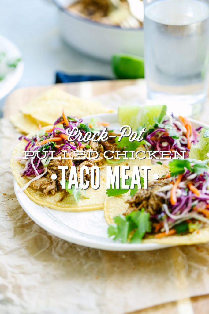 Crockpot Pulled Chicken Taco Meat. A super simple no fuss meal that's packed with flavor! No fancy ingredients or complicated steps.