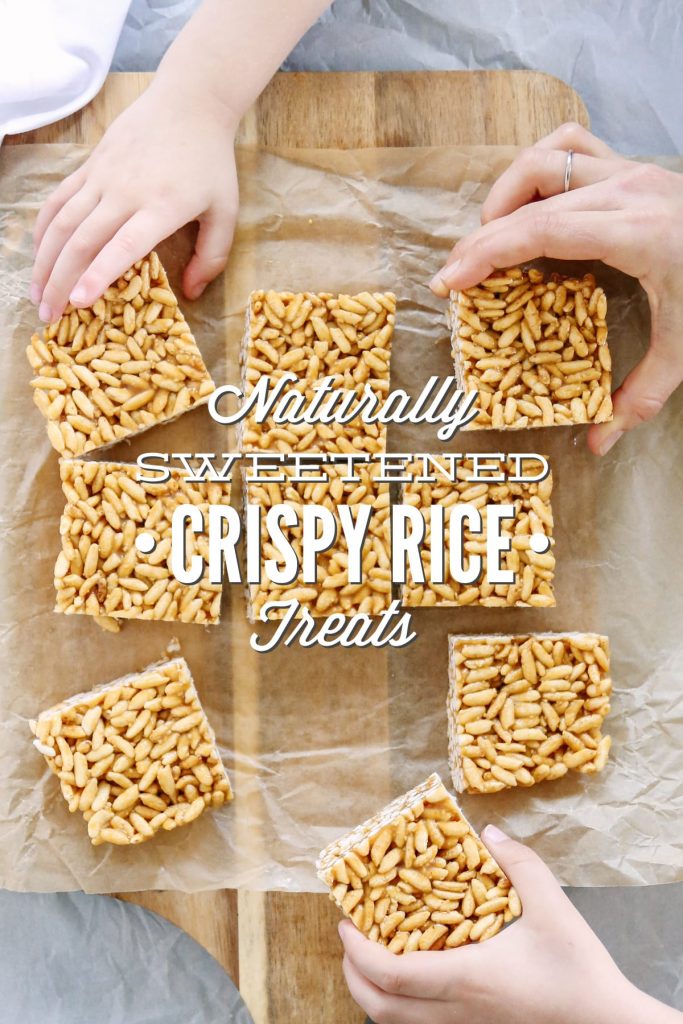 I CAN'T stop eating these crispy rice treats! Sooo good! Plus, they are made with 100% natural ingredients: puffed brown rice, honey, nut butter, butter, and vanilla extract. That's it! No bake, too.