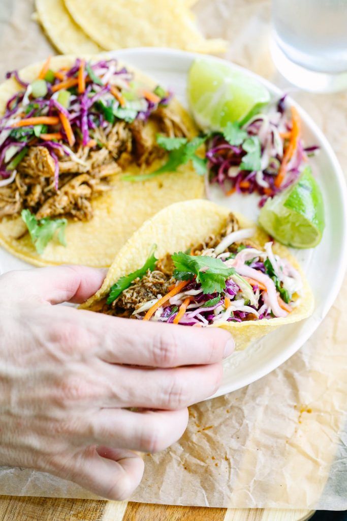 Crockpot Pulled Chicken Taco Meat. A super simple no fuss meal that's packed with flavor! No fancy ingredients or complicated steps.