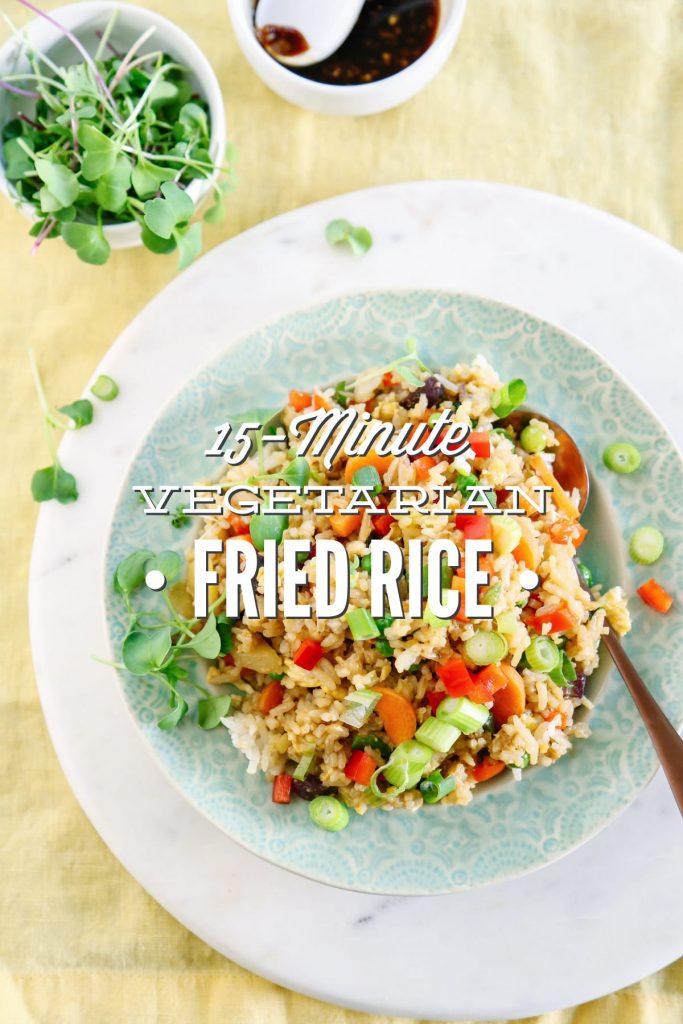 By easily prepping your rice a head of time, this 15-Minute Vegetarian Fried Rice recipe will soon become a family favorite as an easy dinner idea every week!