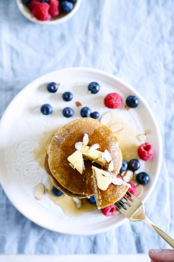 These are so easy (10-15 minutes from start to finish), and they freeze very well. I make a large batch of these pancakes, place them in the freezer, and then reheat them on busy mornings. Packed full of healthy ingredients, and my family loves them! Big win in our house.