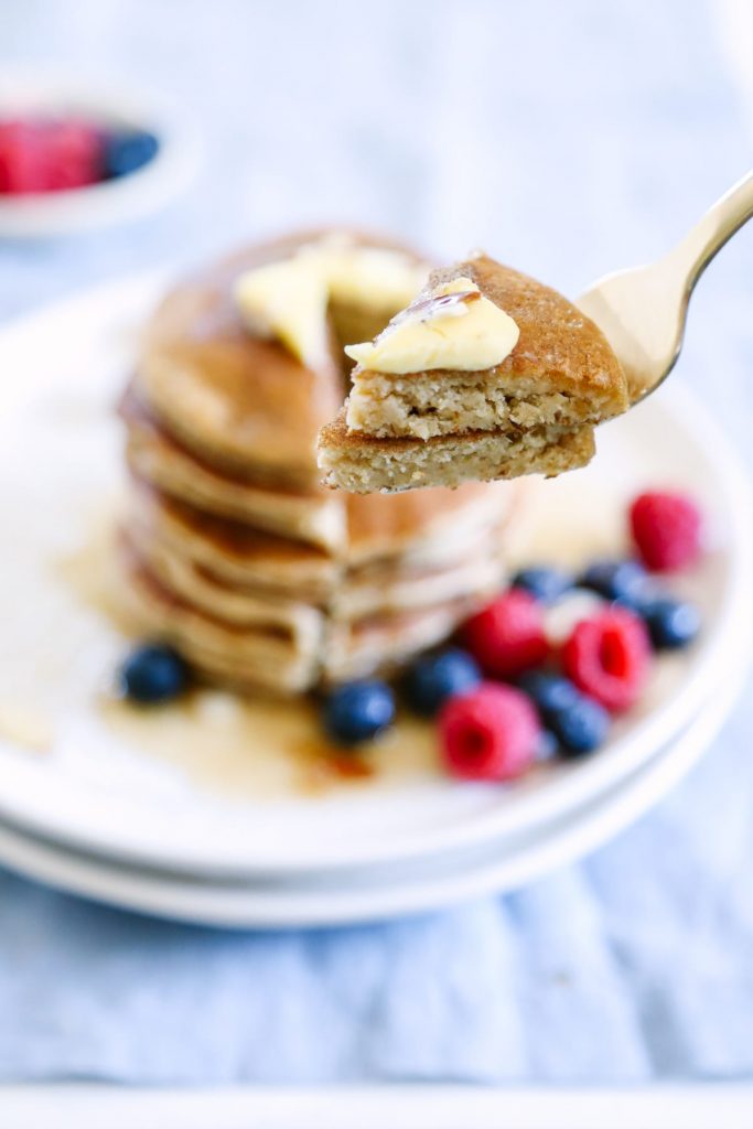 These are so easy (10-15 minutes from start to finish), and they freeze very well. I make a large batch of these pancakes, place them in the freezer, and then reheat them on busy mornings. Packed full of healthy ingredients, and my family loves them! Big win in our house.