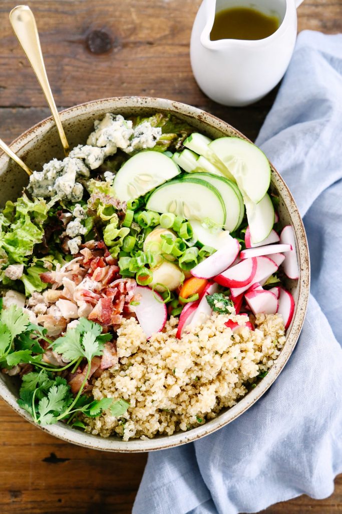 Love this salad! This salad literally takes just minutes to toss together, and everything is made in your kitchen (even the salad dressing!). Such a great weeknight meal the whole family loves.