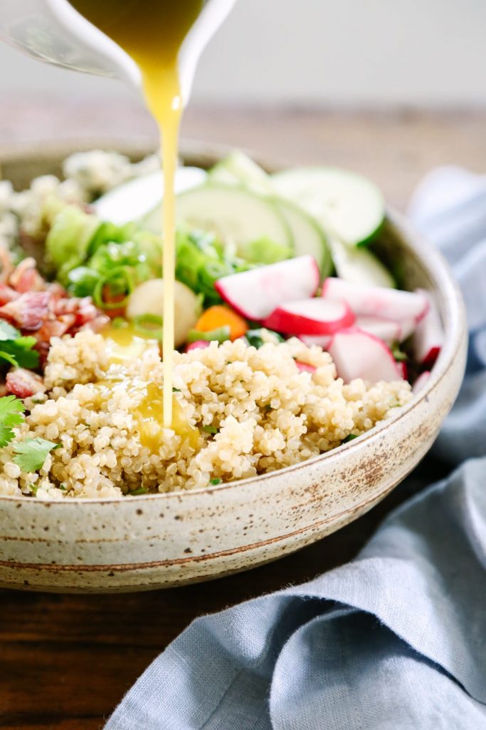 Love this salad! This salad literally takes just minutes to toss together, and everything is made in your kitchen (even the salad dressing!). Such a great weeknight meal the whole family loves.
