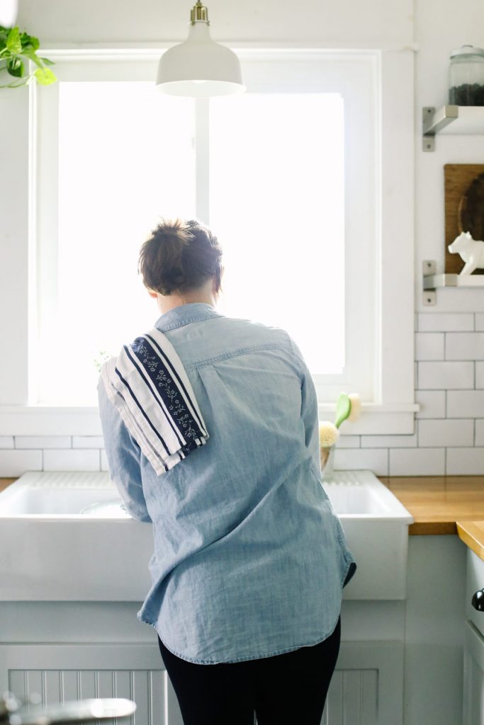 This dish soap only requires three (well, four with water) ingredients. And two of the ingredients are completely optional. Love the grease-fighting power of this soap.