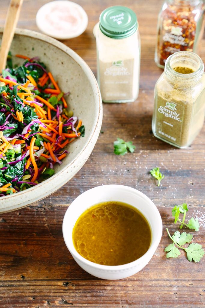 We like to make this vinaigrette kale slaw as an easy side dish to go with just about any weeknight dinner! It's seriously so good! 