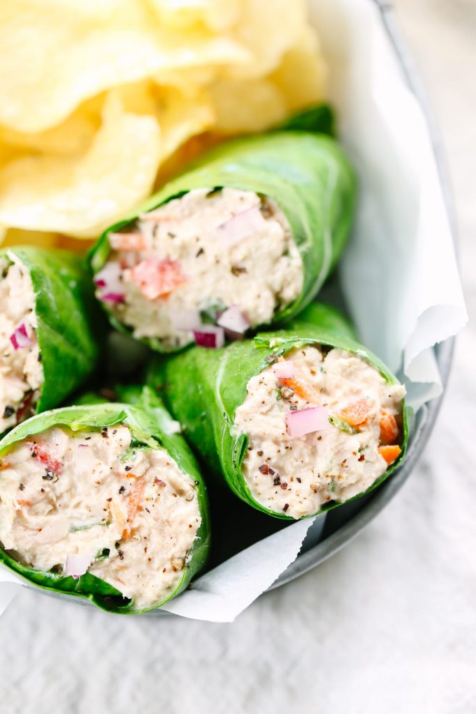 Such a fun way to enjoy leafy greens! I fill these wraps with chicken salad, tuna salad, veggies, or 'cleaner' lunchmeat and cheese. So yummy!