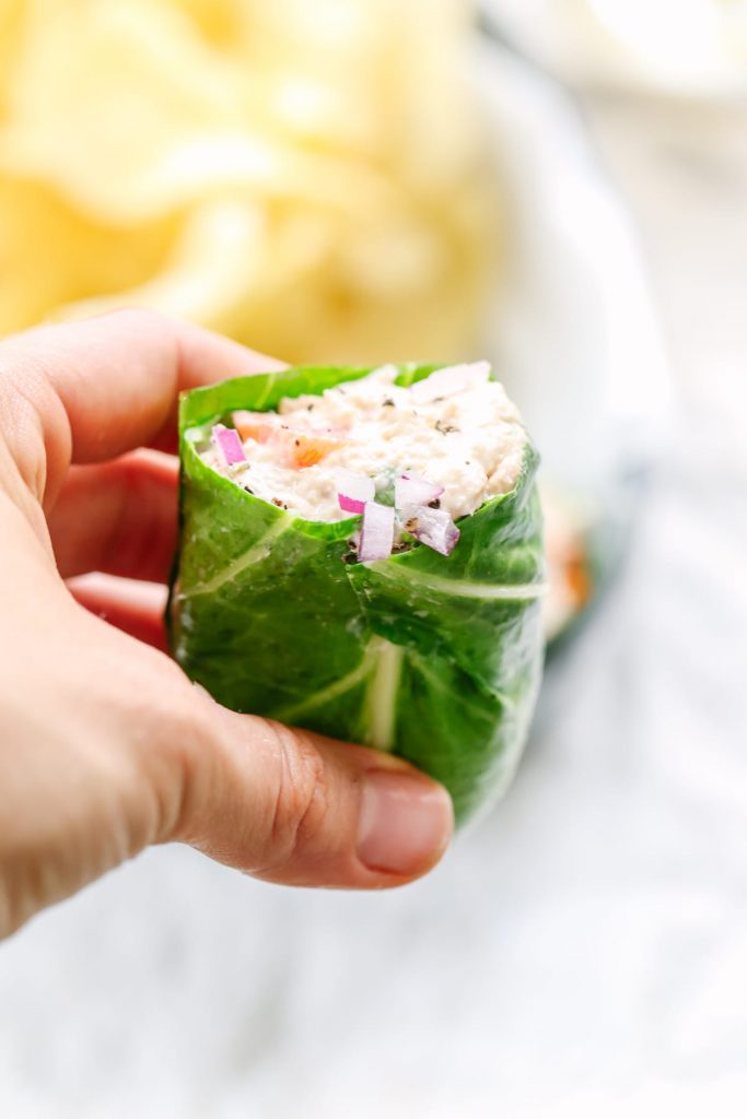 Such a fun way to enjoy leafy greens! I fill these wraps with chicken salad, tuna salad, veggies, or 'cleaner' lunchmeat and cheese. So yummy!