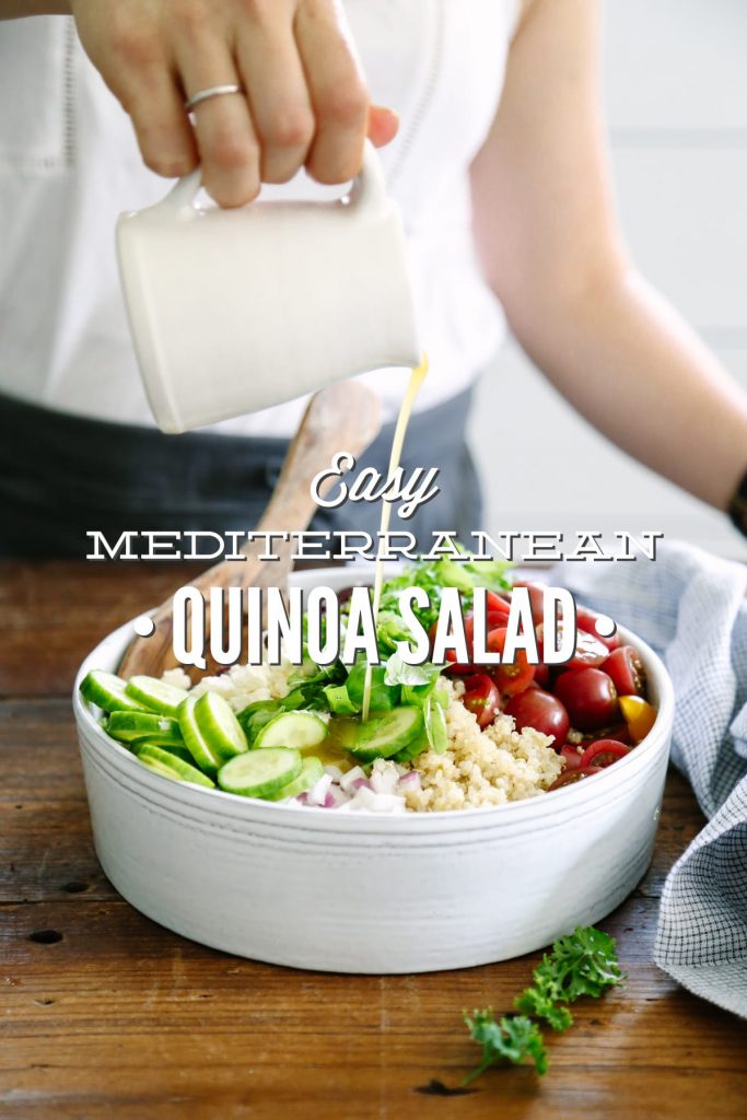 This easy quinoa salad is awesome to prep in advance and enjoy all week long for lunch, or dinner. Simple and healthy, plus a very simple homemade dressing.