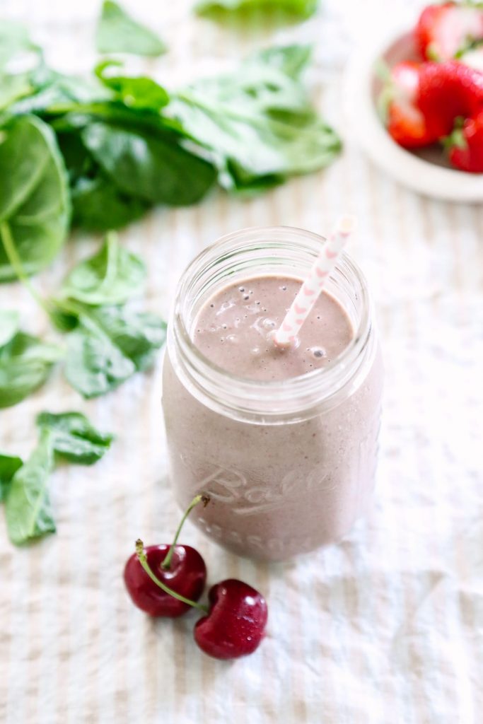 So good! Packed with easy-to-find and healthy ingredients: berries, cherries, and even a simple nut milk! This is such a filling and antioxidant-rich smoothie.